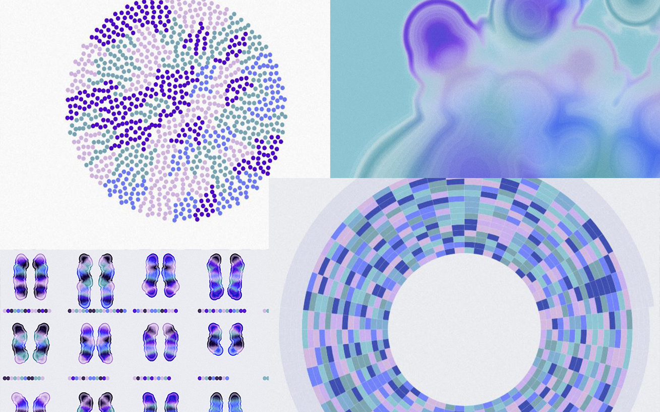 Abstract illustration of genome and health data.