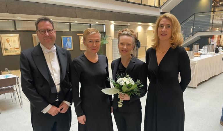 A portrait taken after the dissertation, with Samuli Ripatti, Marju Orho-Melander, Satu Strausz and Tuula Palotie.