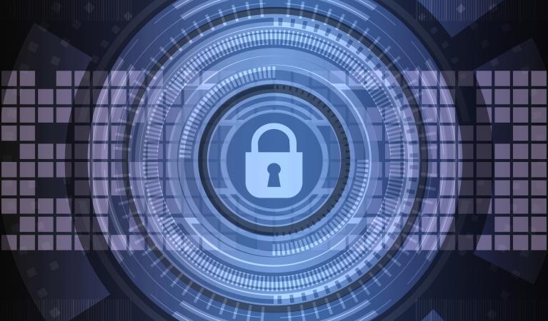 A padlock on top of a graphical visualisation of data. 