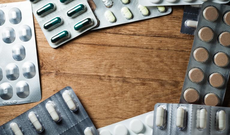 Many different types of drug pills. 