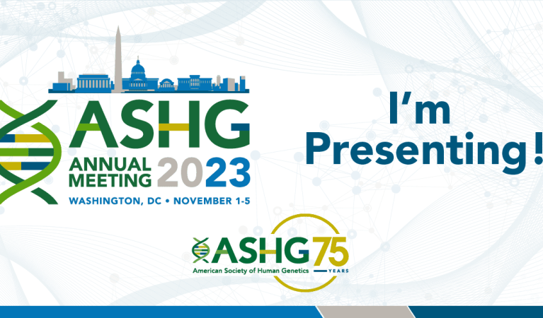 ASHG Annual Meeting 2023 Logo and a text saying I'm presenting join me in Washington DC.