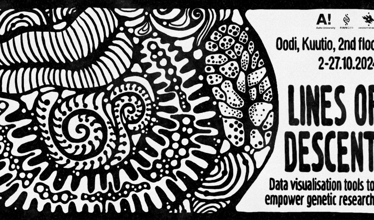 En grafisk annons för Kedjor av generationer utställningen.