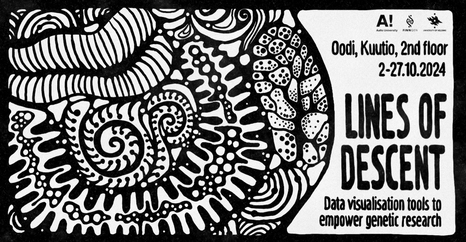 En grafisk annons för Kedjor av generationer utställningen.