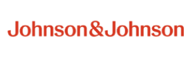 Johnson & Johnson logo, jossa teksti "Johnson & Johnson" on kirjoitettu punertavan oranssilla tekstauksella