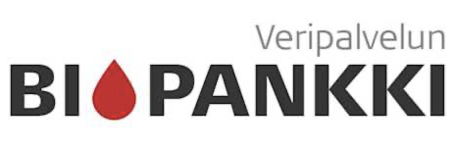 Suomen Punaisen Ristin Veripalvelun Biopankin logo, jossa on tyylitelty veripisara ja organisaation nimi selkeällä typografialla