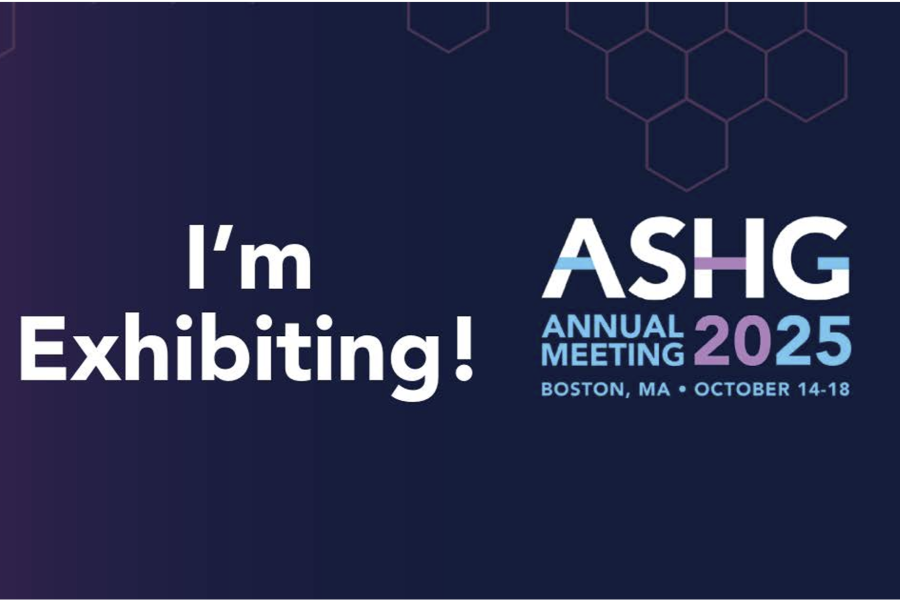 Logo of the ASHG 2025 conference and the text "I'm exhibiting" on a purple background.